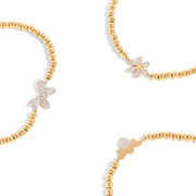 18K Gold PVD Stainless Steel Stone Flower Metal Beaded Stretch Bracelet / BRJ1020